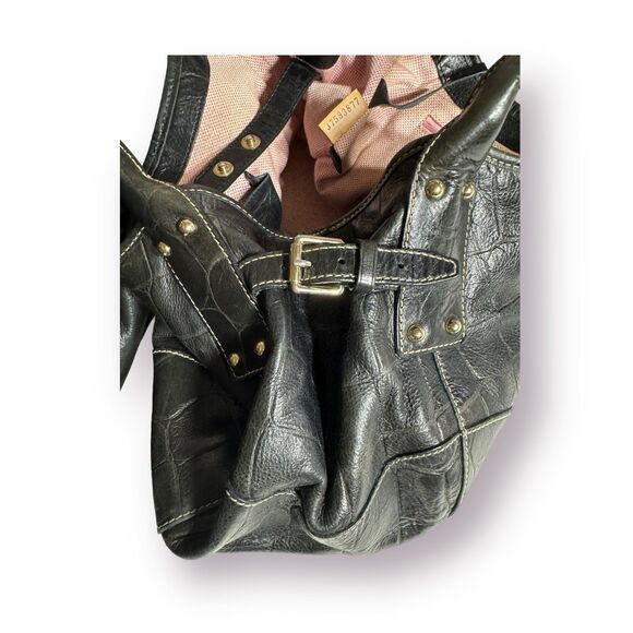 Dooney & Bourke Satchel Handbag Black Croc Embossed Leather Reversible Clip Lock - Picture 8 of 8